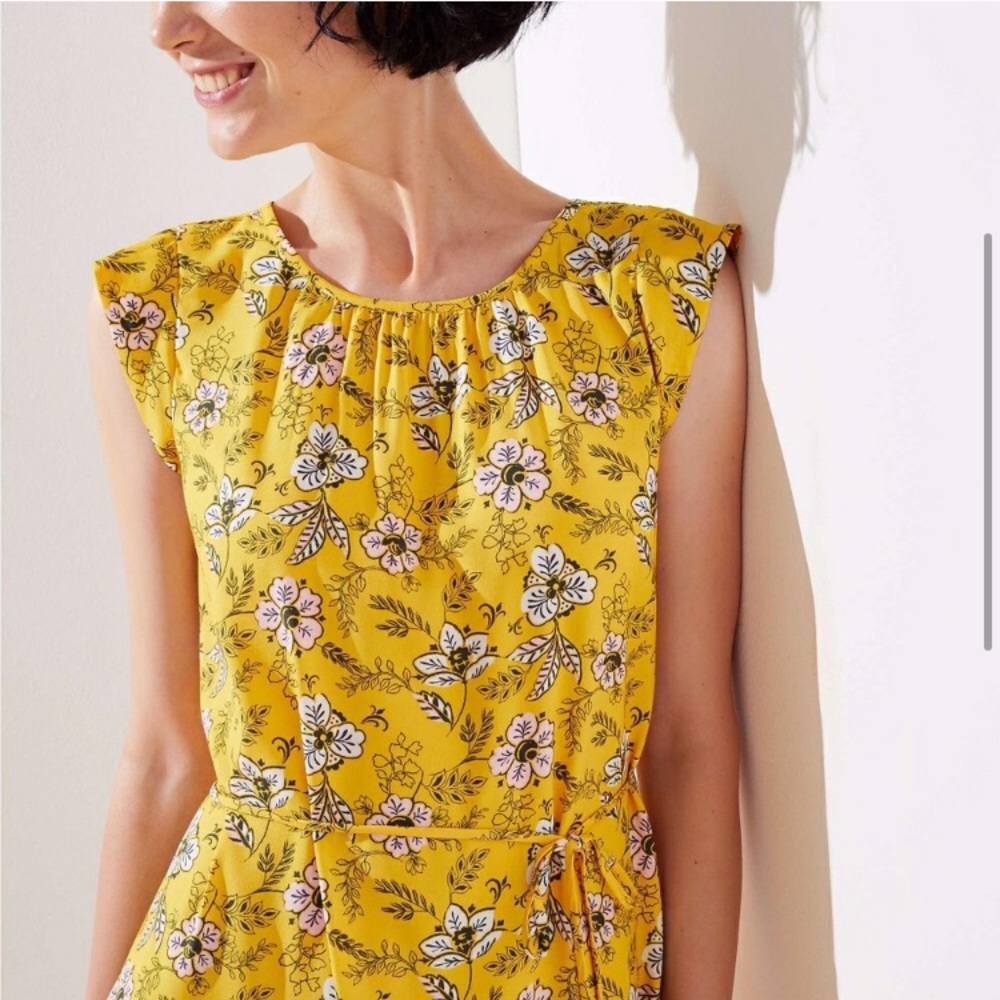 LOFT Garden Tie Waist Flounce Dress - Picture 3 of 8
